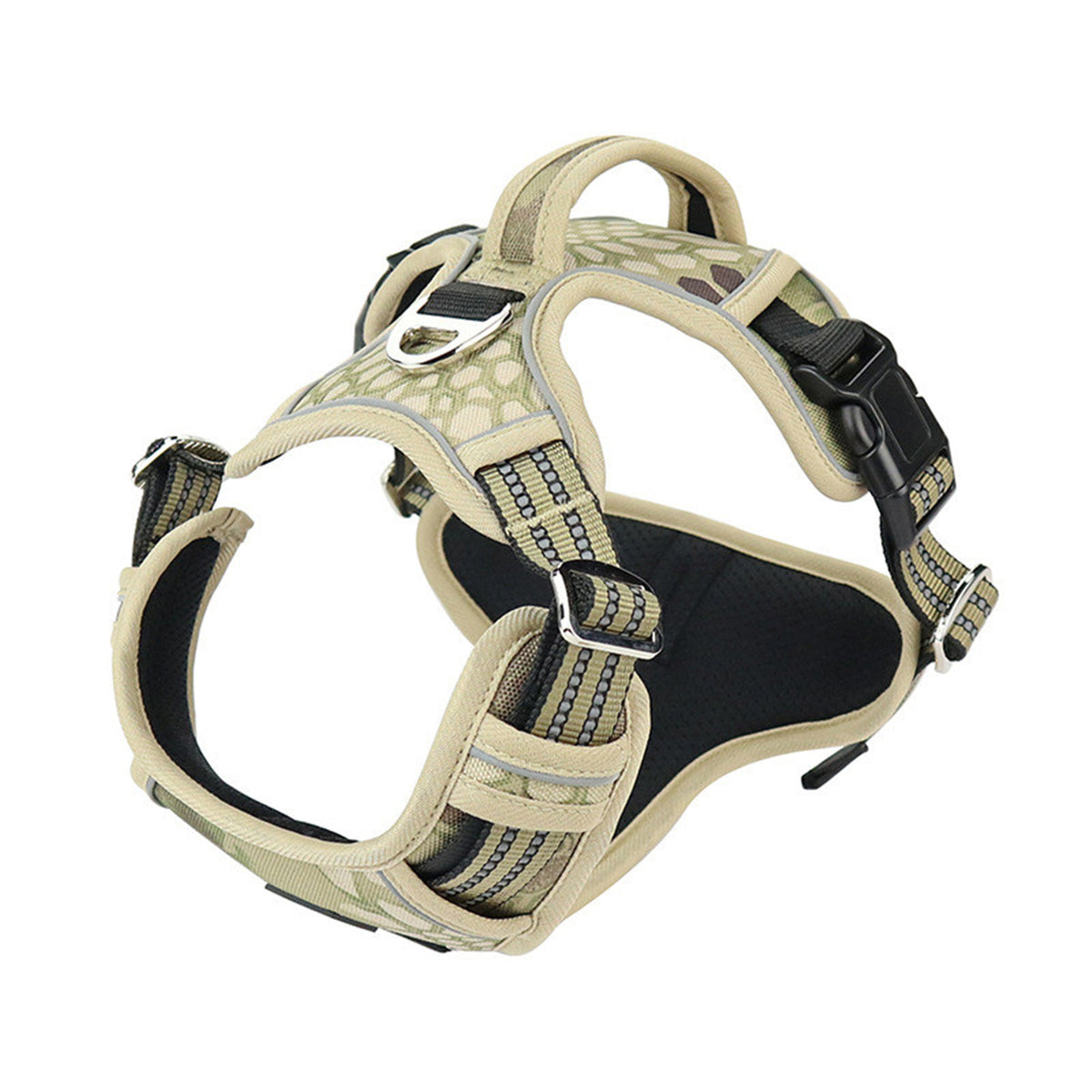 Arnés impermeable y resistente para perros con asa vertical.