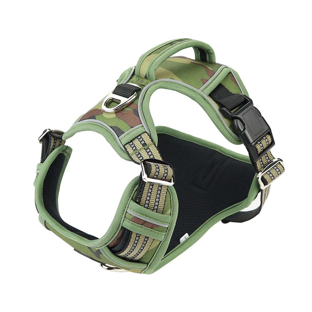 Arnés impermeable y resistente para perros con asa vertical.